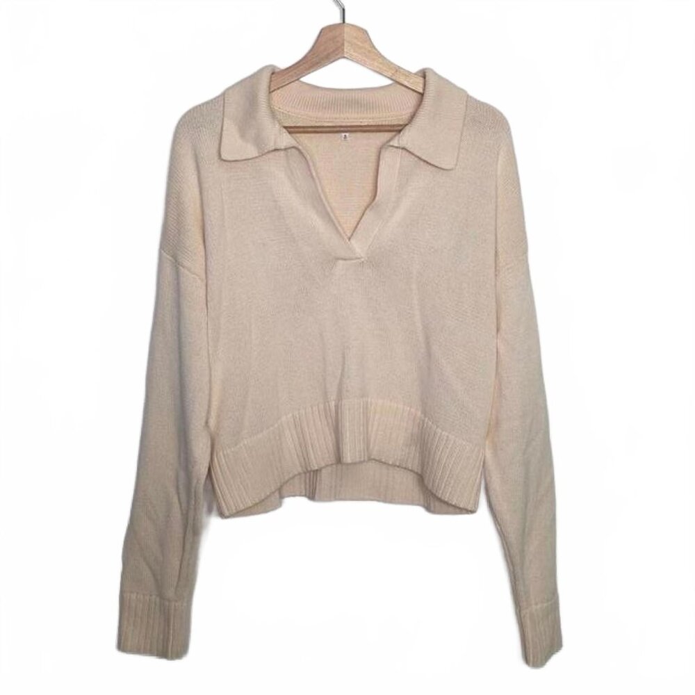 Reformation Francesco Cotton Polo Sweater in Gossamer Tan Cream Size Small